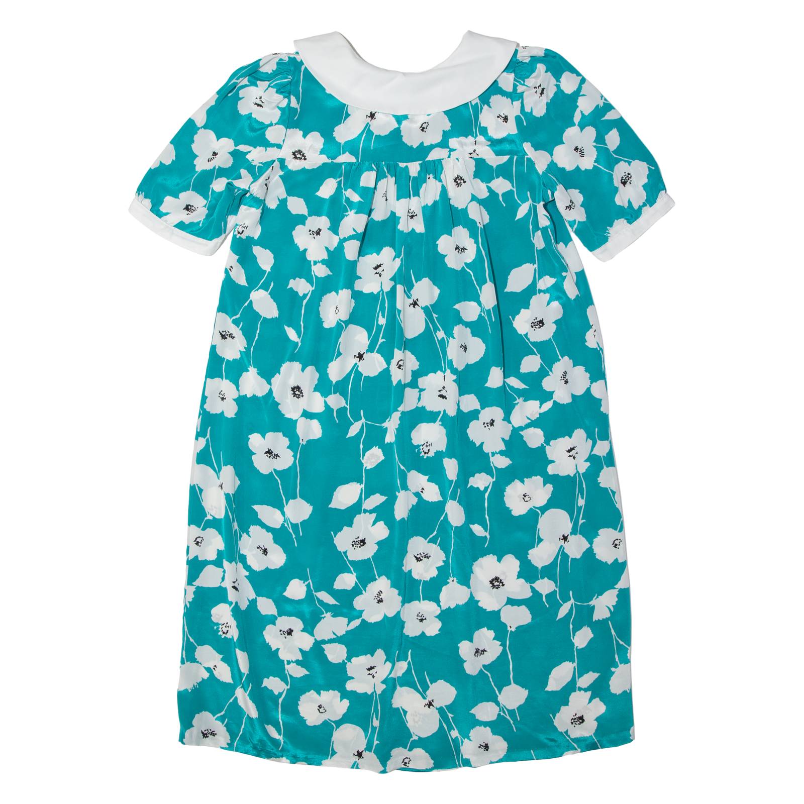 Womens Day Dress Blue 90s Floral Short Sleeve Midi M