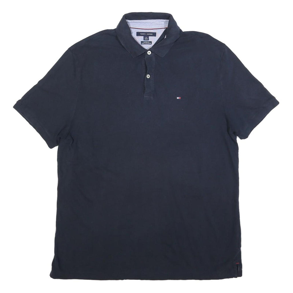 TOMMY HILFIGER Mens Blue Short Sleeve Plain XL Polo Shirt Cotton Blend Classic