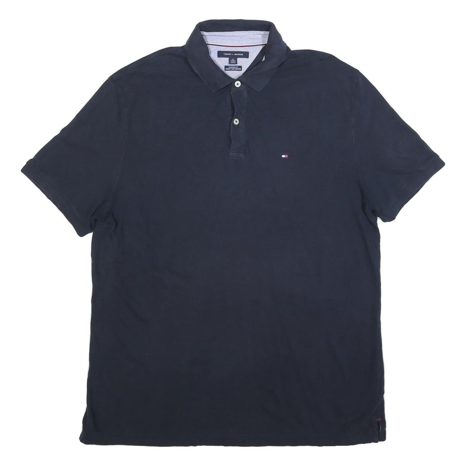 TOMMY HILFIGER Mens Blue Short Sleeve Plain XL Polo Shirt Cotton Blend Classic