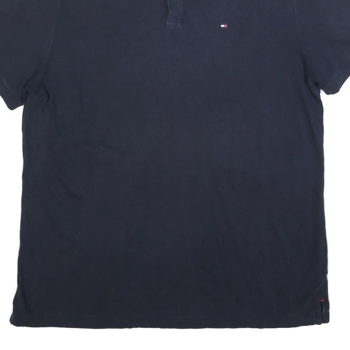 TOMMY HILFIGER Mens Blue Short Sleeve Plain XL Polo Shirt Cotton Blend Classic