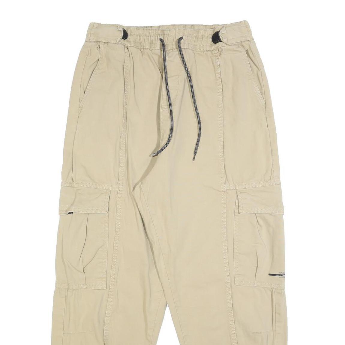 DROP Womens Beige Relaxed Drawstring Cargo Trousers W28 L27 Casual Cotton Blend