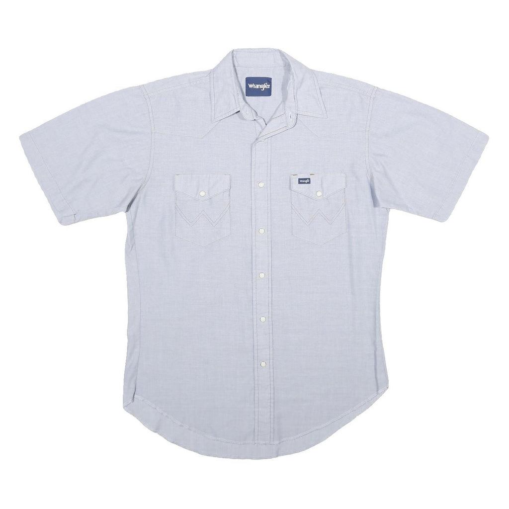 WRANGLER Mens Blue Plain Cotton Blend Shirt M Casual Western Style Button