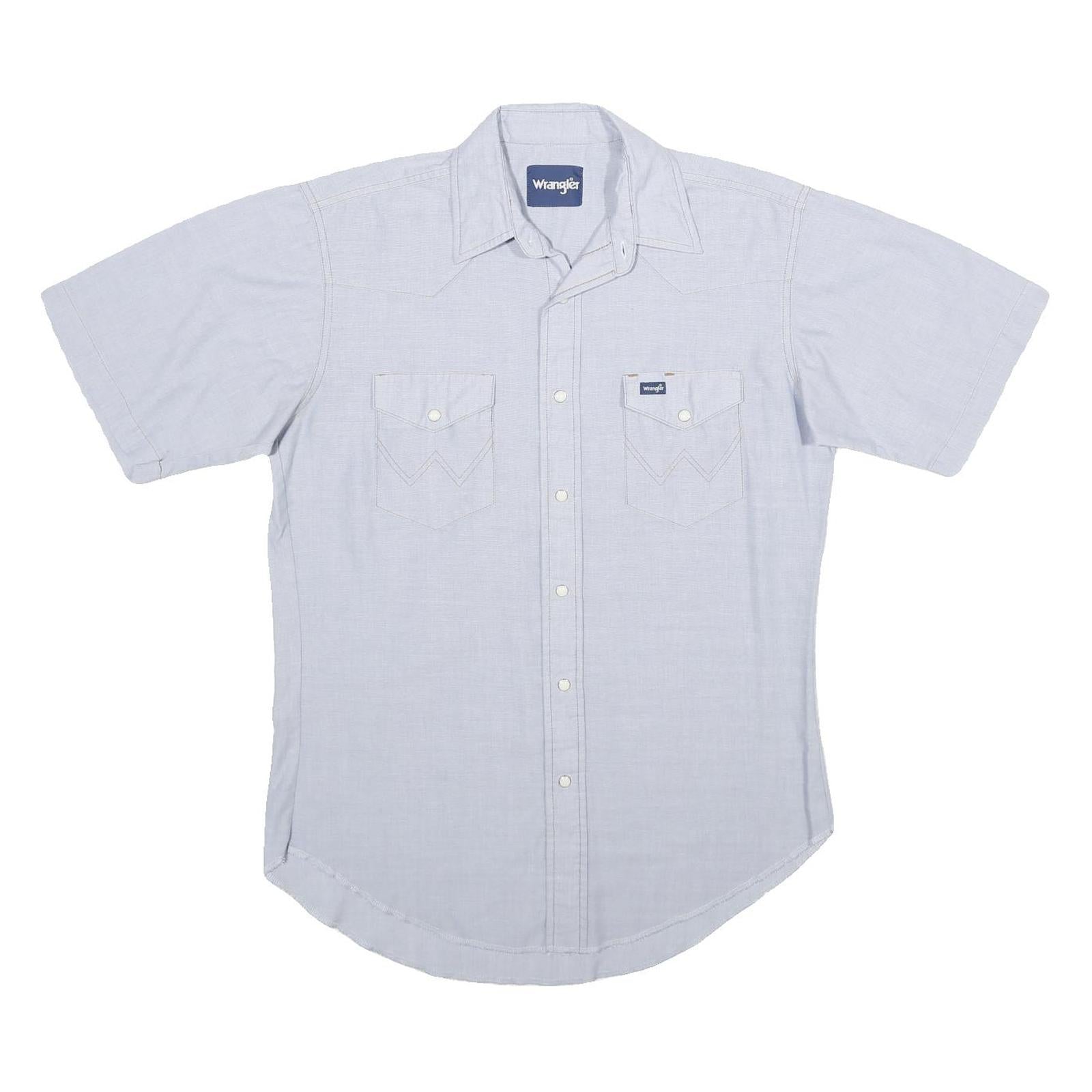 WRANGLER Mens Blue Plain Cotton Blend Shirt M Casual Western Style Button