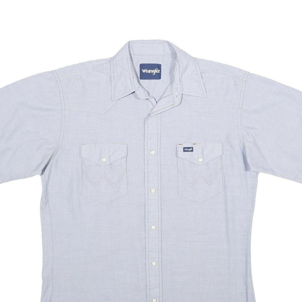 WRANGLER Mens Blue Plain Cotton Blend Shirt M Casual Western Style Button