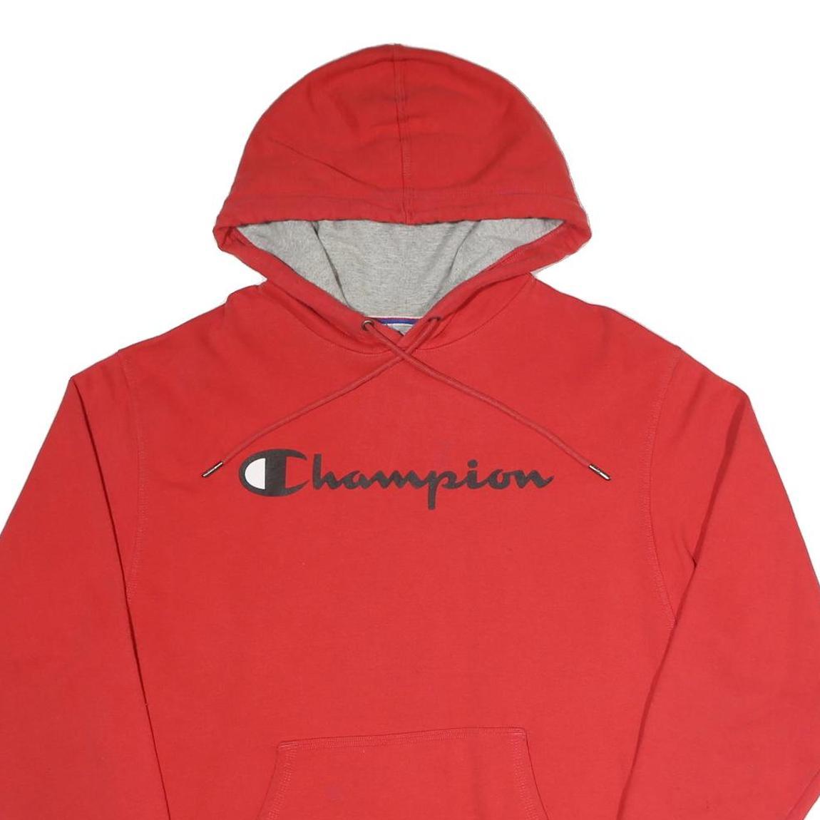 CHAMPION Mens Red Pullover Hoodie M Cotton Blend Classic Logo Casual Wear