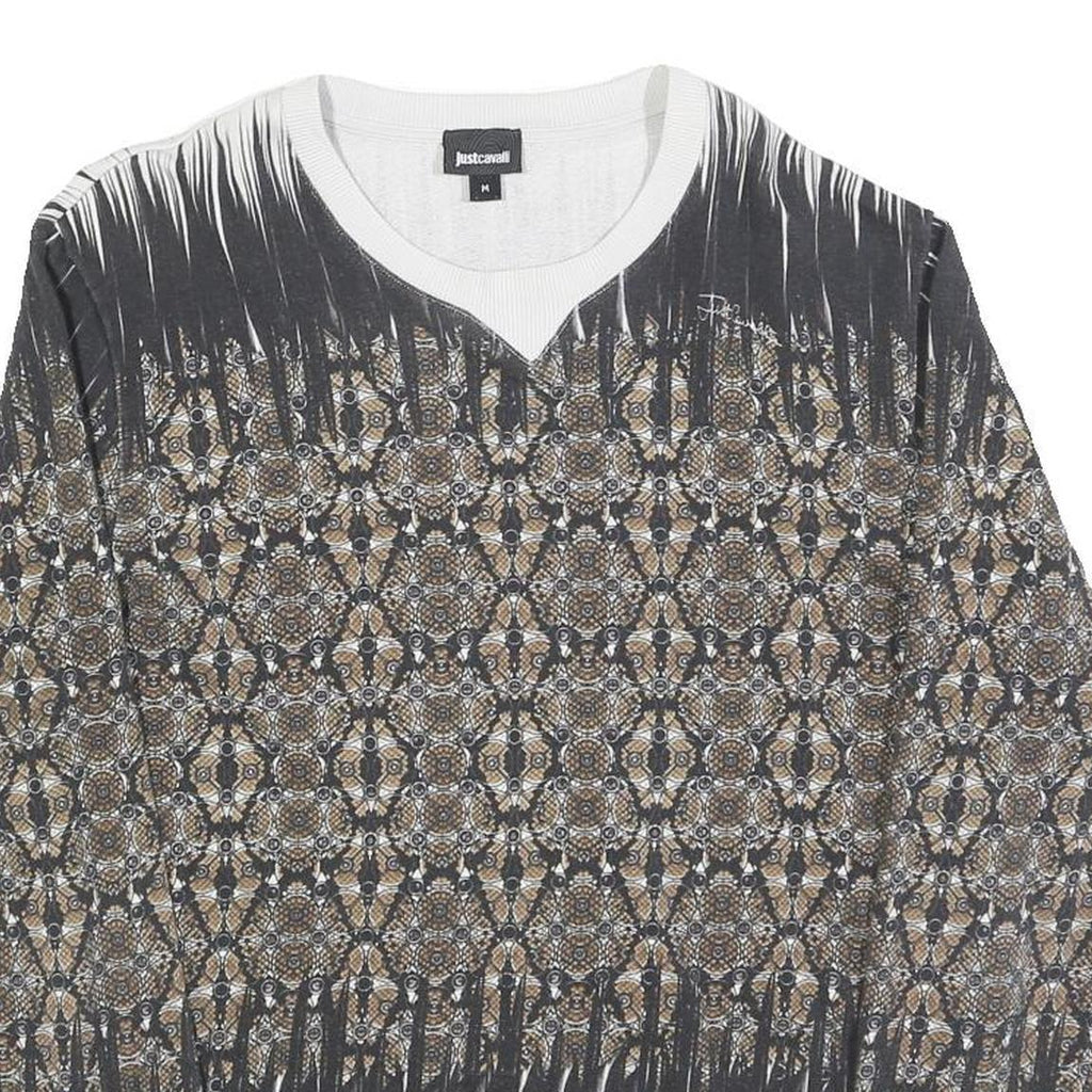 JUST CAVALLI Mens Black & Beige Patterned Crew Neck M Artistic Sweatshirt