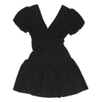 TOPSHOP Womens Black Fit & Flare Woven Mini Dress UK 8 Puff Sleeve V Neck