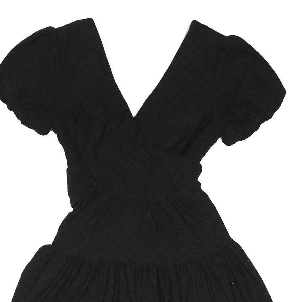 TOPSHOP Womens Black Fit & Flare Woven Mini Dress UK 8 Puff Sleeve V Neck