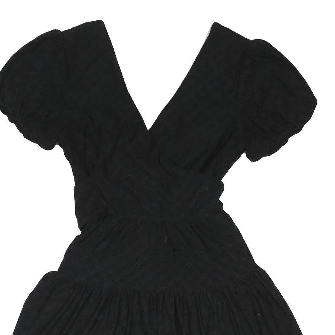 TOPSHOP Womens Black Fit & Flare Woven Mini Dress UK 8 Puff Sleeve V Neck