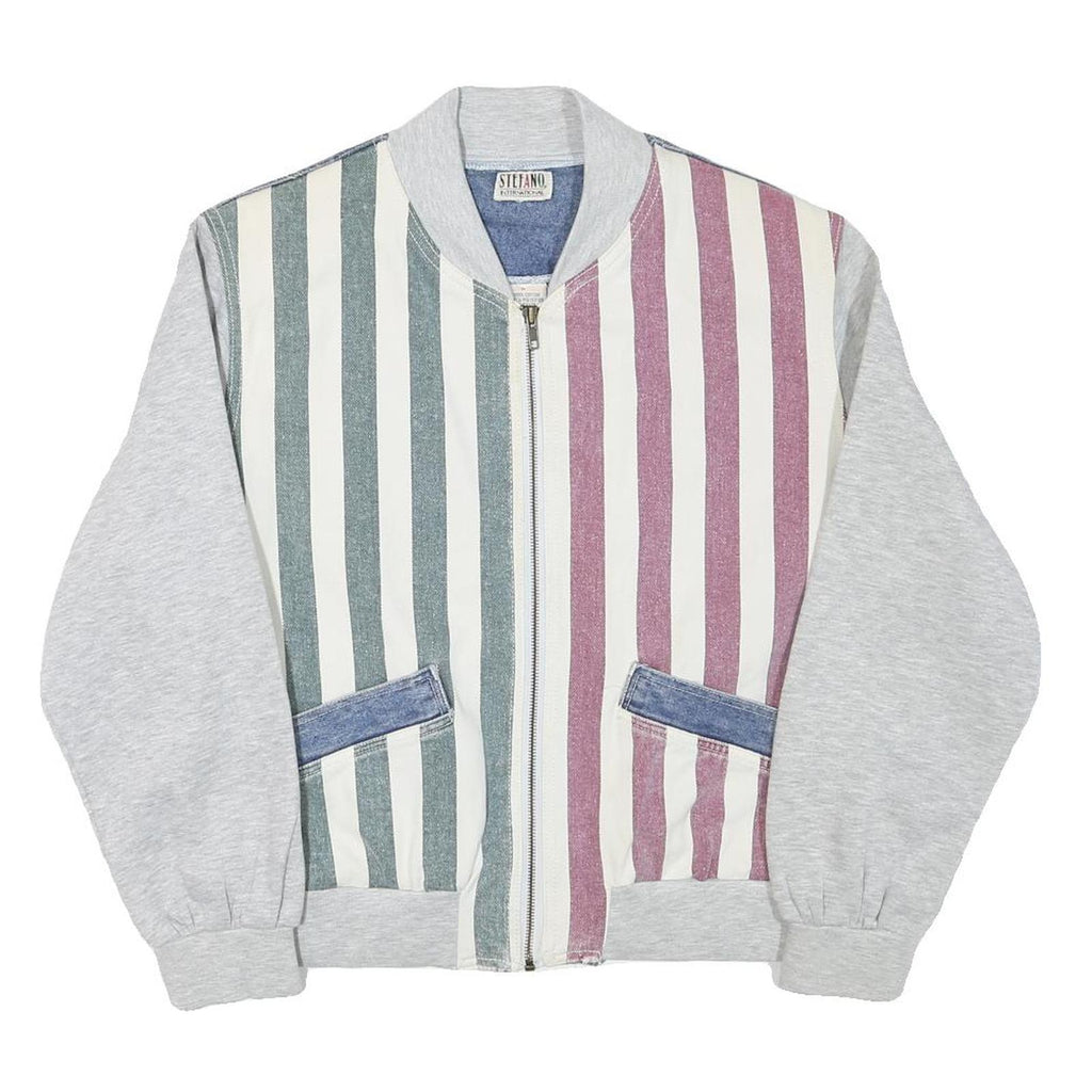 STEFANO Mens Blue & Pink Striped Cotton Blend Bomber Jacket M Casual Retro Zip