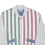 STEFANO Mens Blue & Pink Striped Cotton Blend Bomber Jacket M Casual Retro Zip