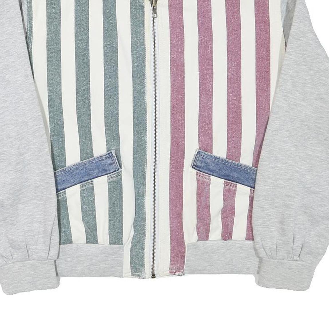 STEFANO Mens Blue & Pink Striped Cotton Blend Bomber Jacket M Casual Retro Zip