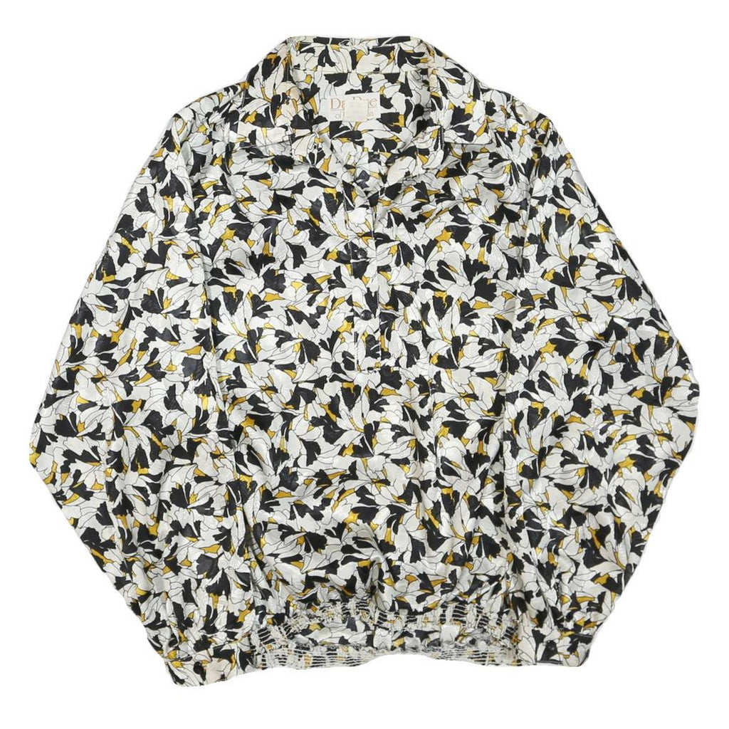DA-RUE OF CALIFORNIA Womens Black & White Floral Blouse Long Sleeve Collared L