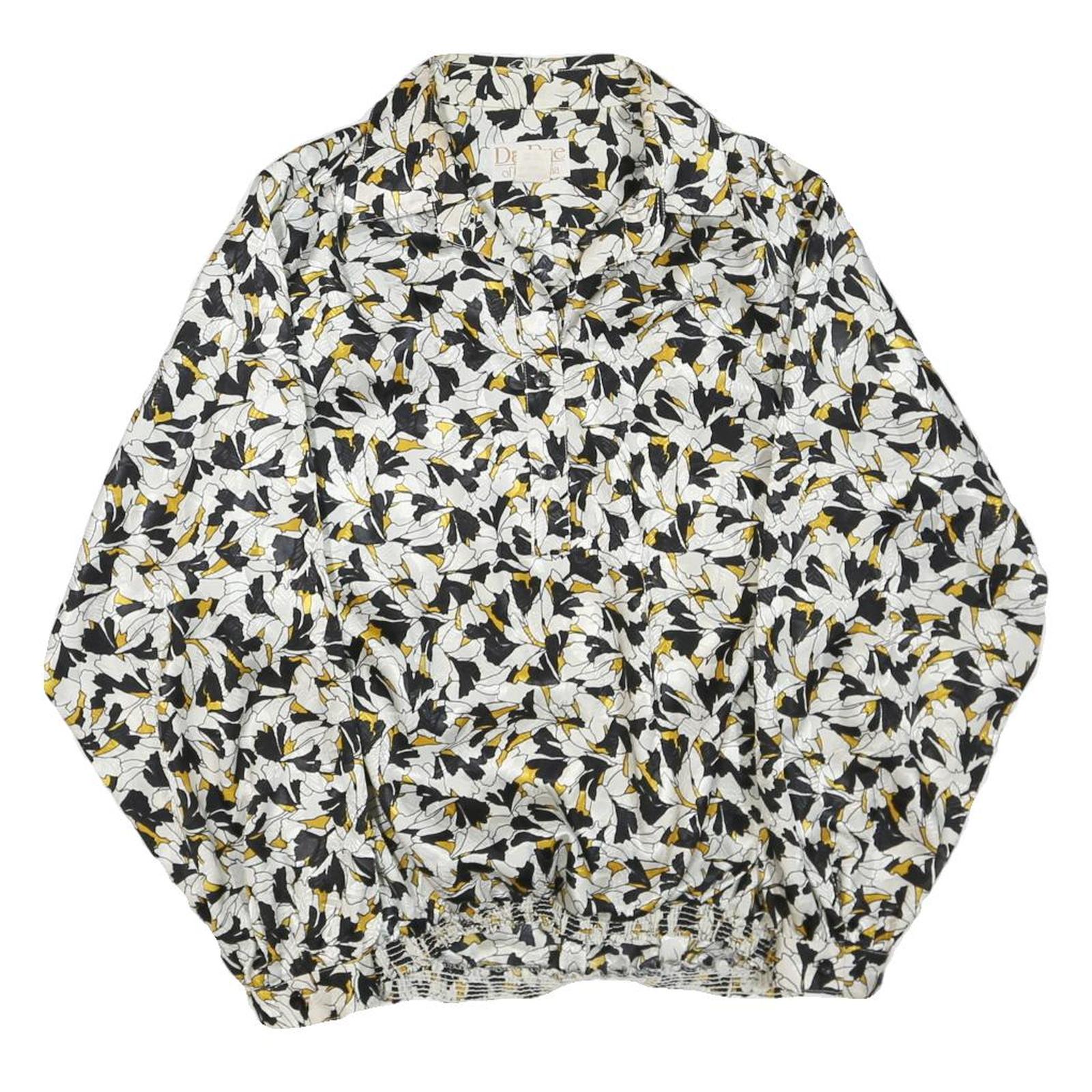 DA-RUE OF CALIFORNIA Womens Black & White Floral Blouse Long Sleeve Collared L