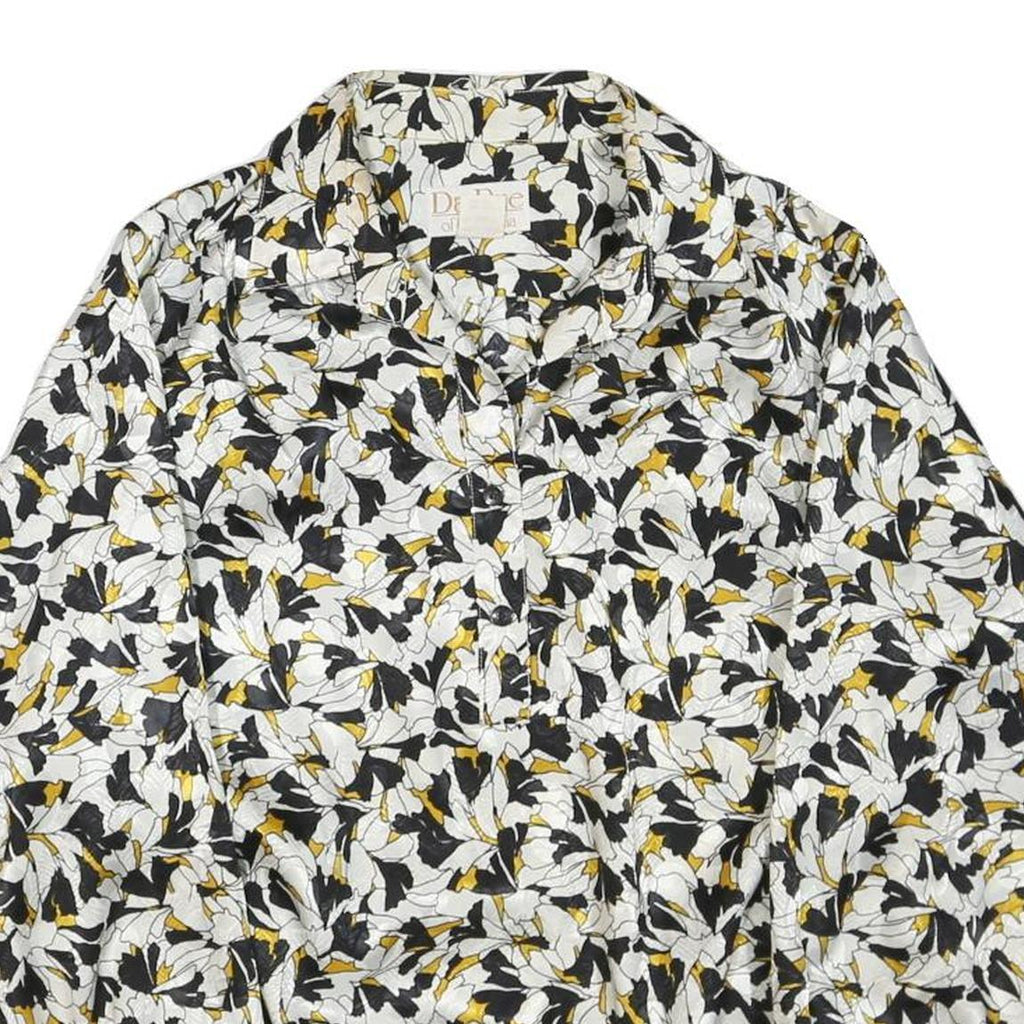 DA-RUE OF CALIFORNIA Womens Black & White Floral Blouse Long Sleeve Collared L