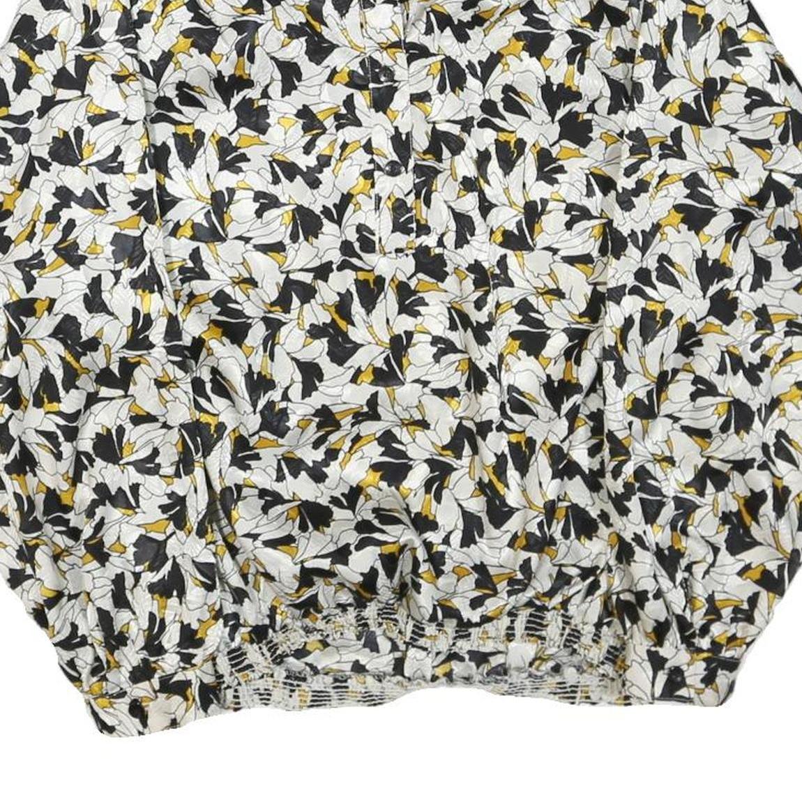 DA-RUE OF CALIFORNIA Womens Black & White Floral Blouse Long Sleeve Collared L