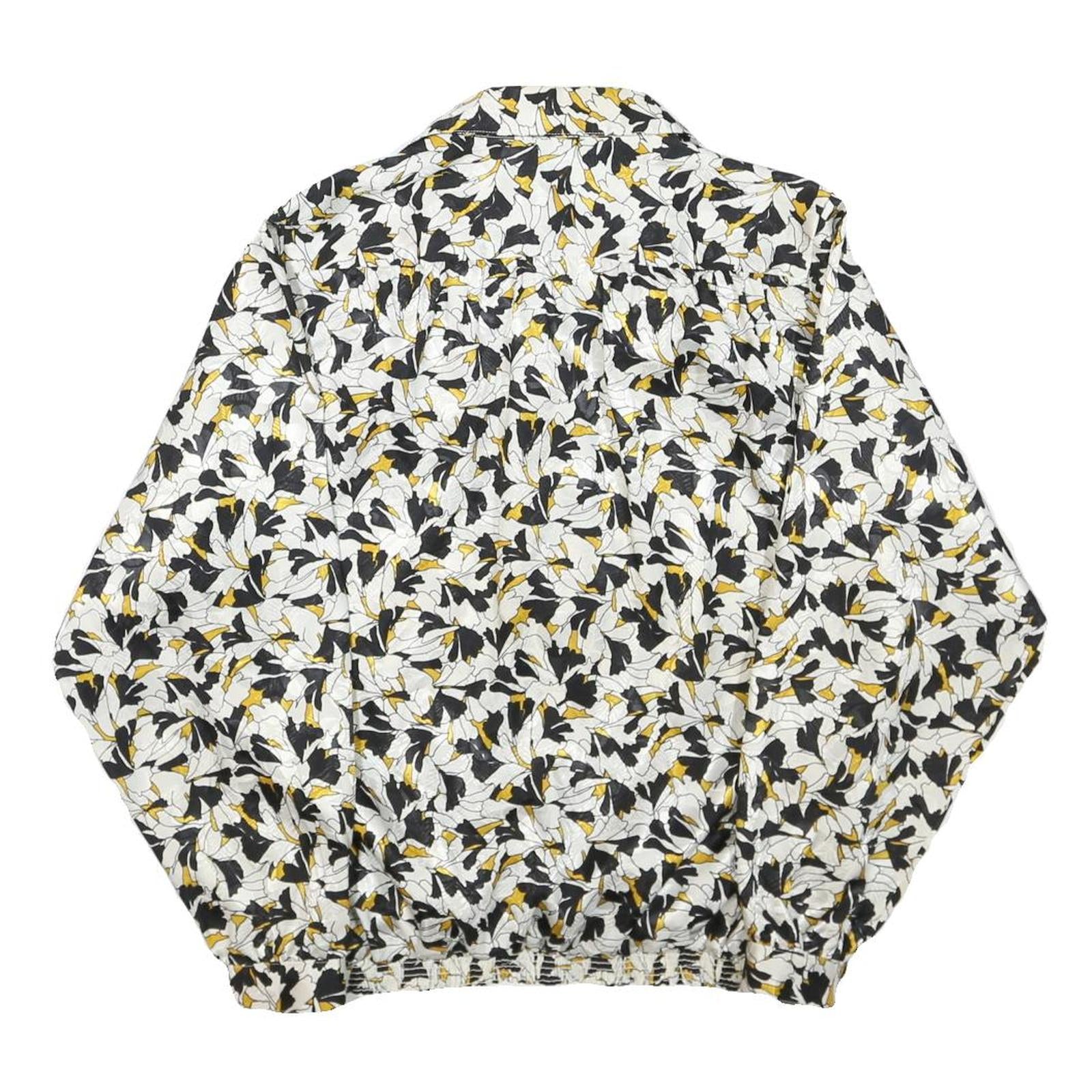 DA-RUE OF CALIFORNIA Womens Black & White Floral Blouse Long Sleeve Collared L