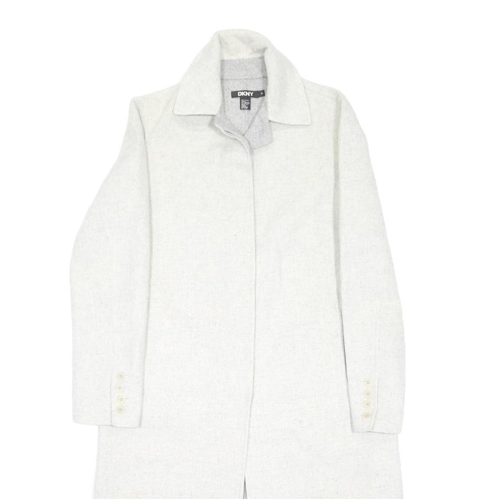 DKNY Womens White Wool Blend Classic Jacket S Button Closure Plain Elegant