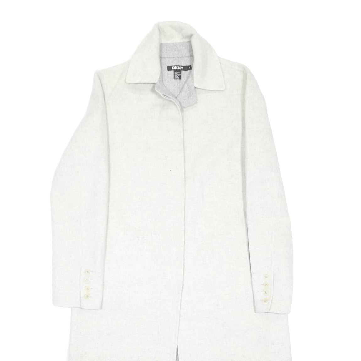 DKNY Womens White Wool Blend Classic Jacket S Button Closure Plain Elegant