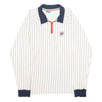 FILA Womens White & Navy Blue Striped Long Sleeve Polo Shirt XL Cotton Blend