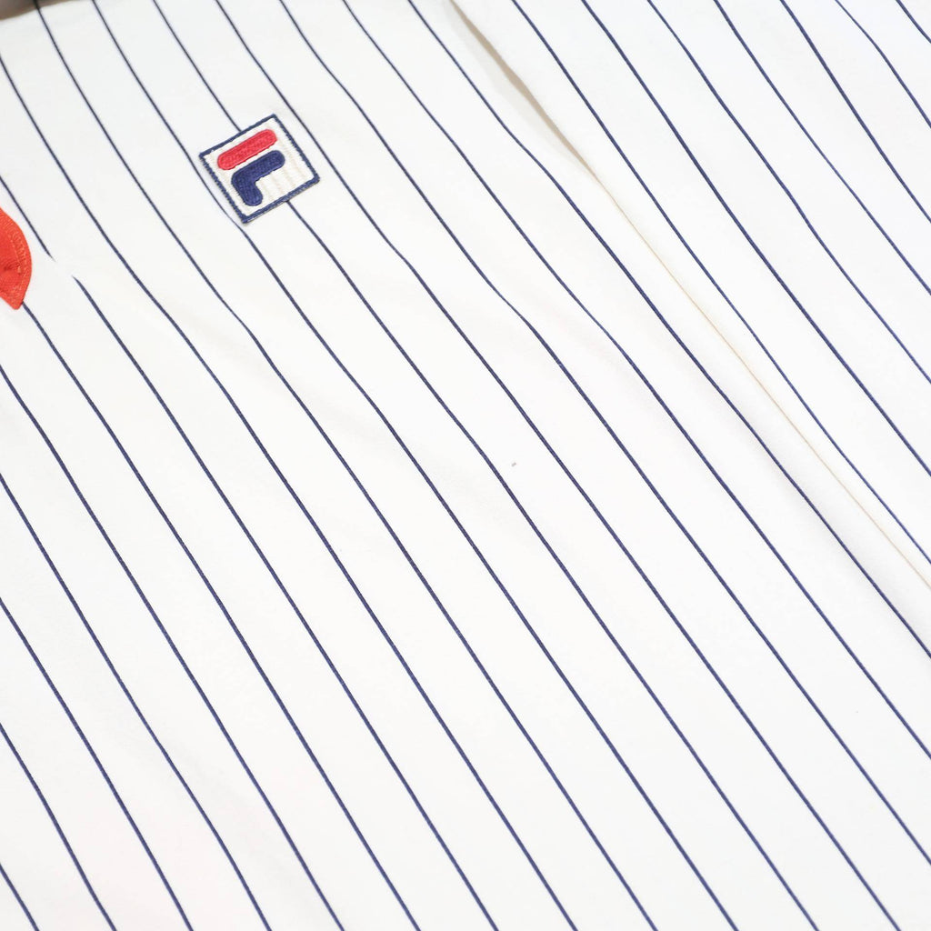 FILA Womens White & Navy Blue Striped Long Sleeve Polo Shirt XL Cotton Blend
