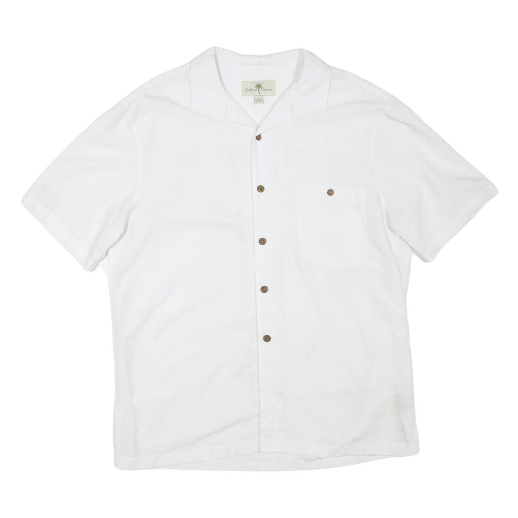 ISLAND SHORES Mens White Cotton Blend Shirt L Relaxed Fit Casual Summer
