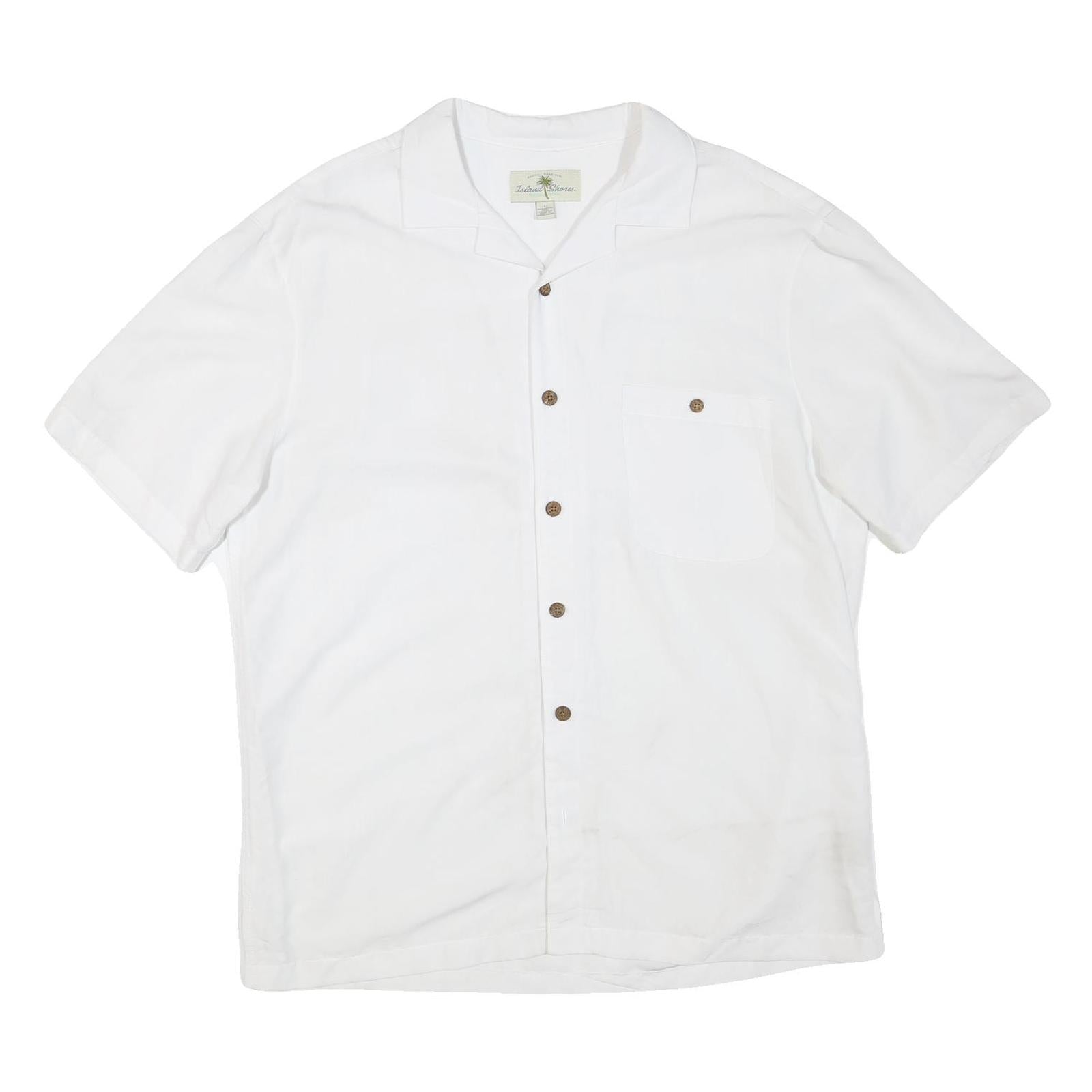 ISLAND SHORES Mens White Cotton Blend Shirt L Relaxed Fit Casual Summer