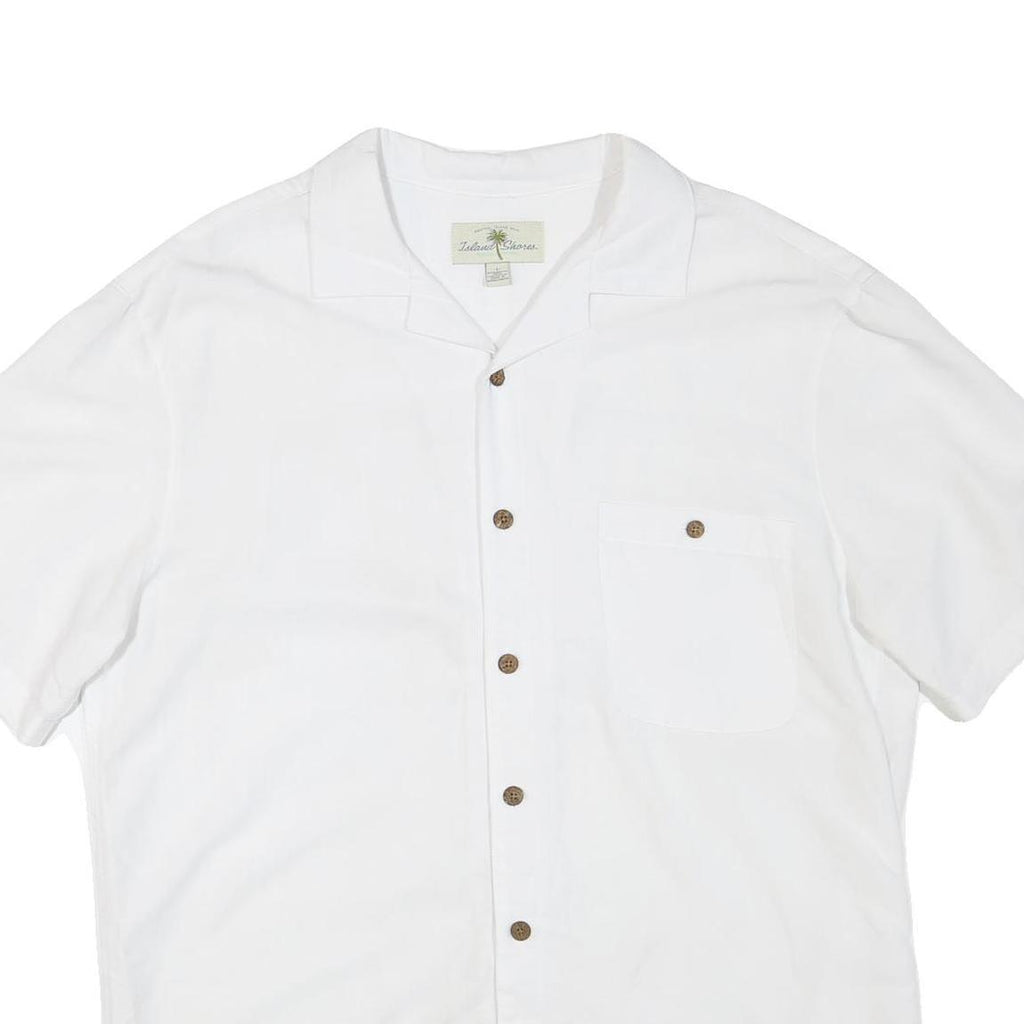 ISLAND SHORES Mens White Cotton Blend Shirt L Relaxed Fit Casual Summer