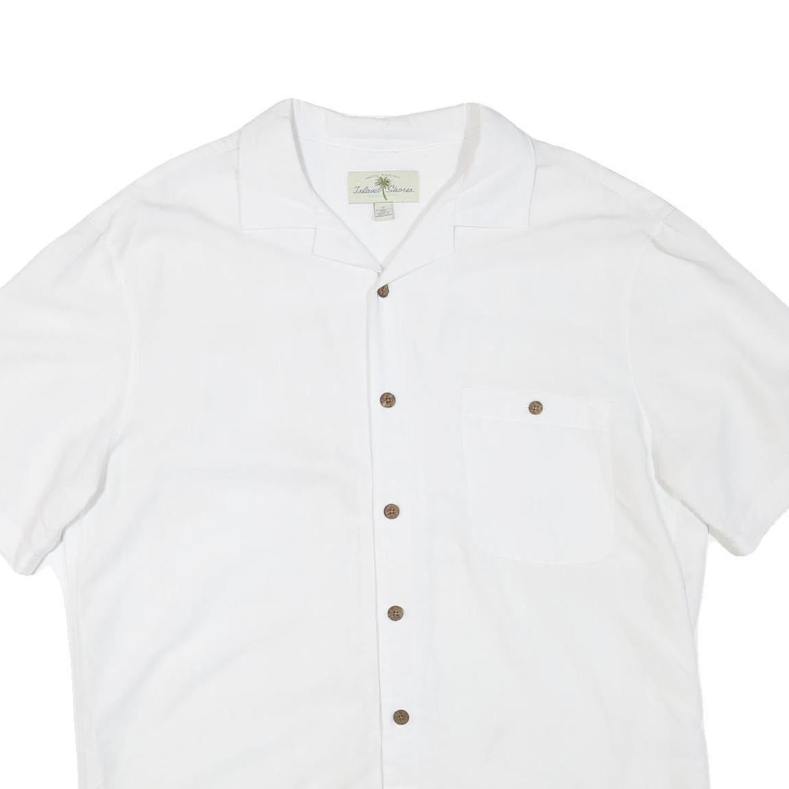 ISLAND SHORES Mens White Cotton Blend Shirt L Relaxed Fit Casual Summer