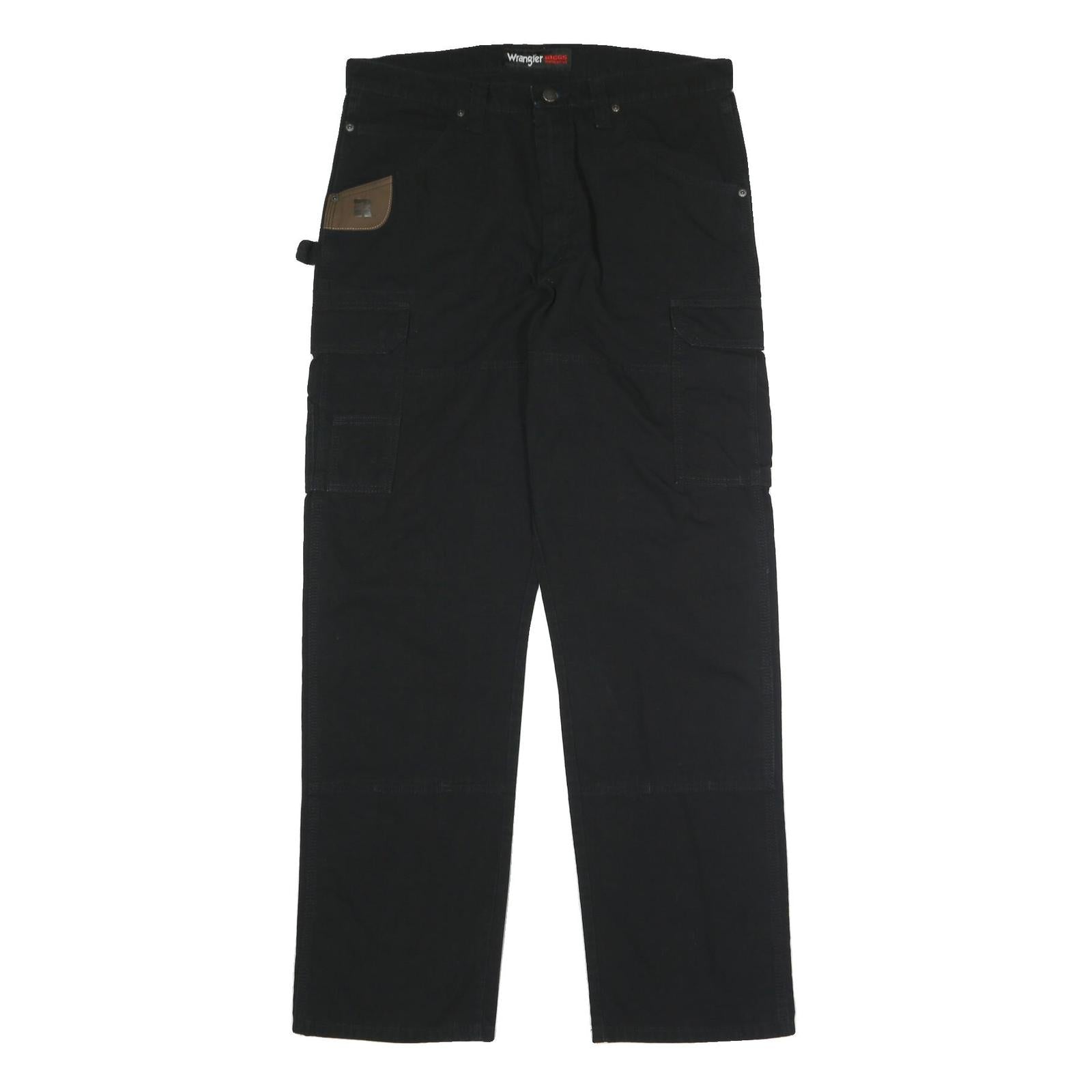 WRANGLER Mens Black Cotton Relaxed Straight Trousers W36 L34 Workwear Cargo