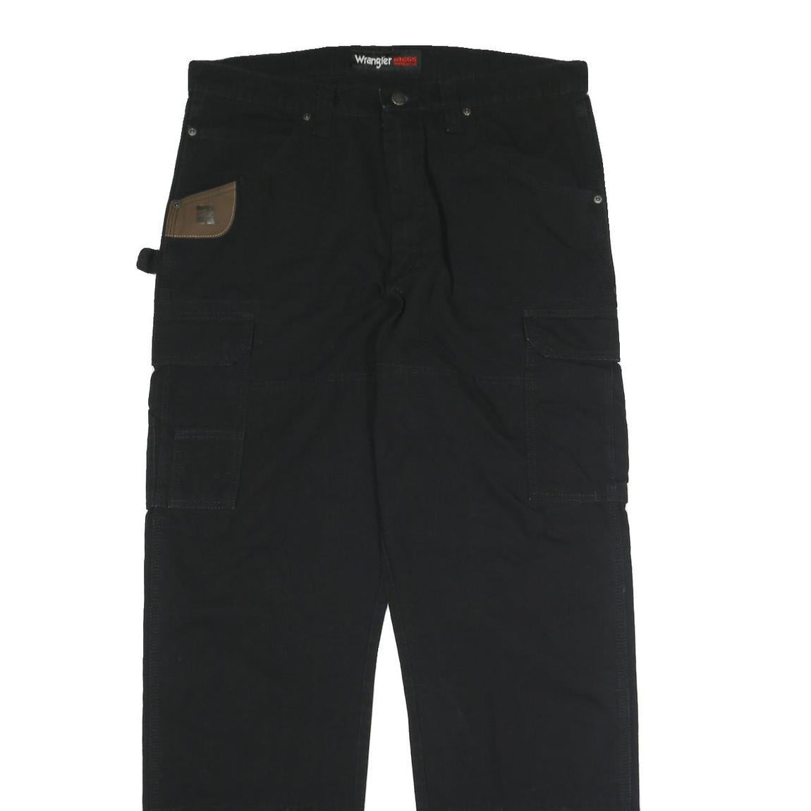 WRANGLER Mens Black Cotton Relaxed Straight Trousers W36 L34 Workwear Cargo