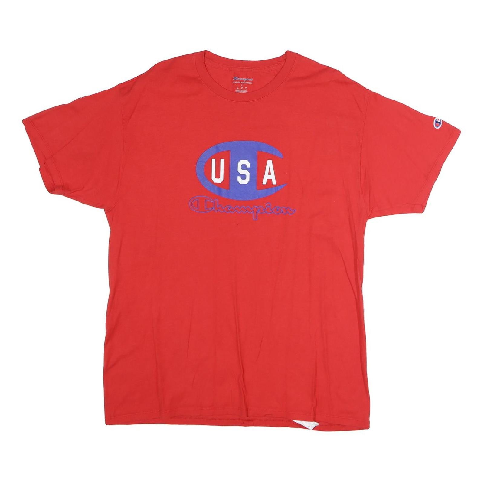 CHAMPION Mens Red USA Graphic T-Shirt L Short Sleeve Crew Neck Cotton
