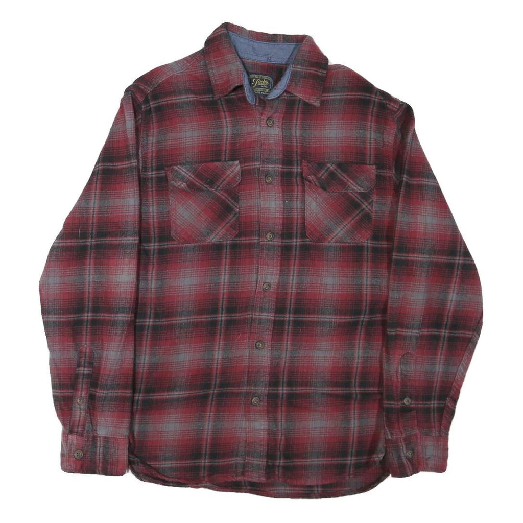 JACHS Mens Red Grey Plaid Cotton Blend Shirt M Casual Long Sleeve