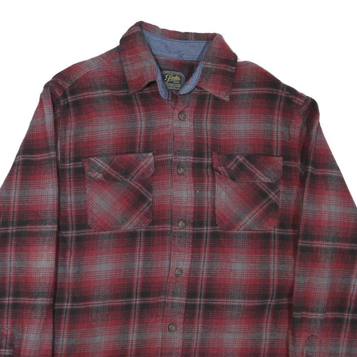 JACHS Mens Red Grey Plaid Cotton Blend Shirt M Casual Long Sleeve