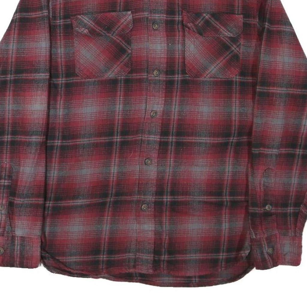 JACHS Mens Red Grey Plaid Cotton Blend Shirt M Casual Long Sleeve