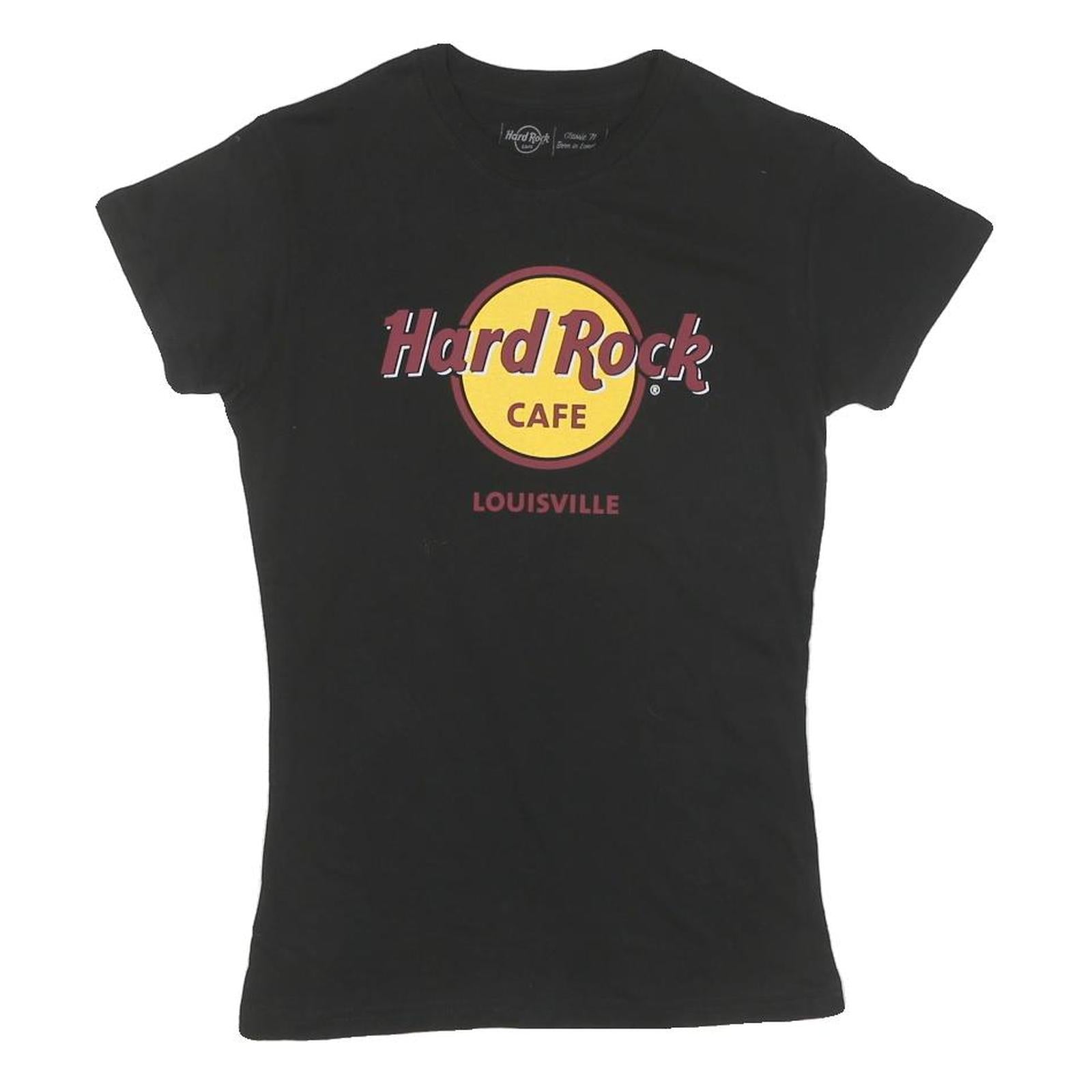 HARD ROCK CAFE Womens Black Louisville Logo Graphic T-Shirt XS Short Sleeve Crew