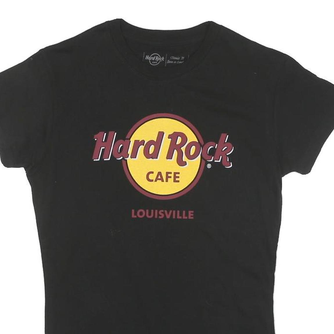 HARD ROCK CAFE Womens Black Louisville Logo Graphic T-Shirt XS Short Sleeve Crew