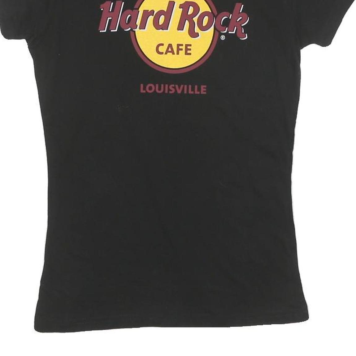 HARD ROCK CAFE Womens Black Louisville Logo Graphic T-Shirt XS Short Sleeve Crew
