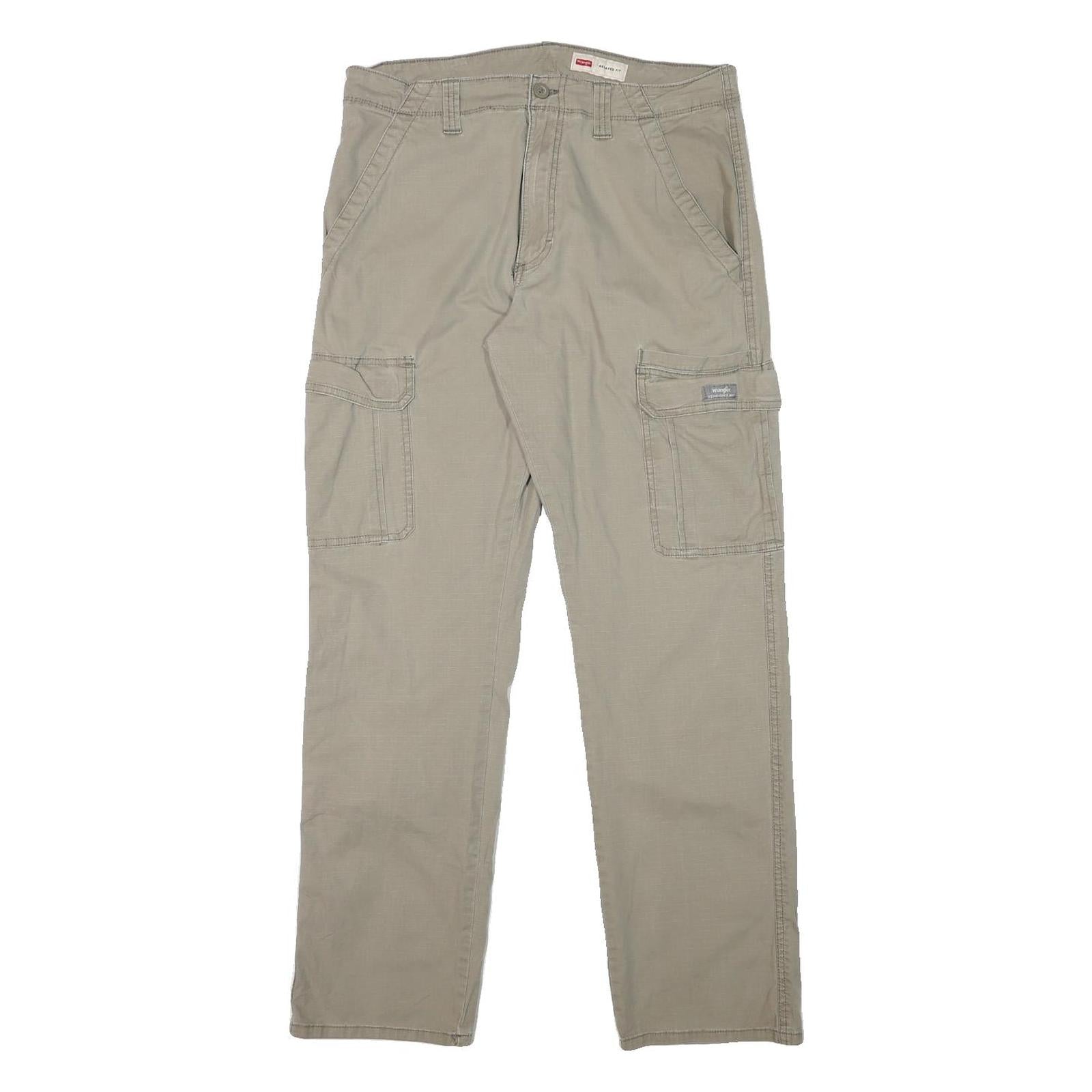 WRANGLER Mens Cotton Blend Beige Relaxed Cargo Trousers W32 L31 Zip Closure