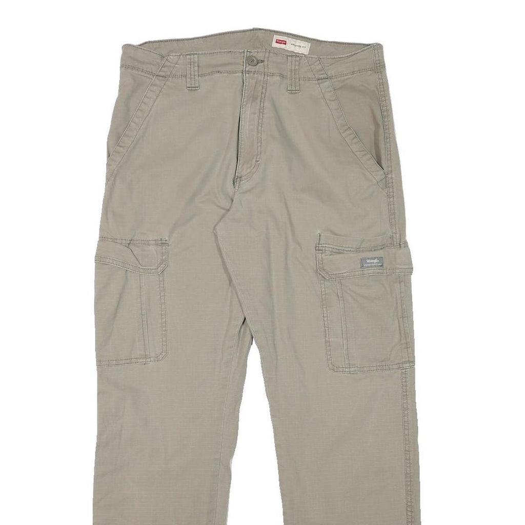WRANGLER Mens Cotton Blend Beige Relaxed Cargo Trousers W32 L31 Zip Closure