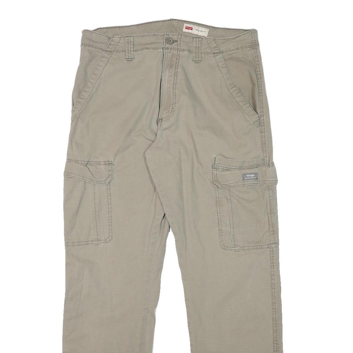 WRANGLER Mens Cotton Blend Beige Relaxed Cargo Trousers W32 L31 Zip Closure