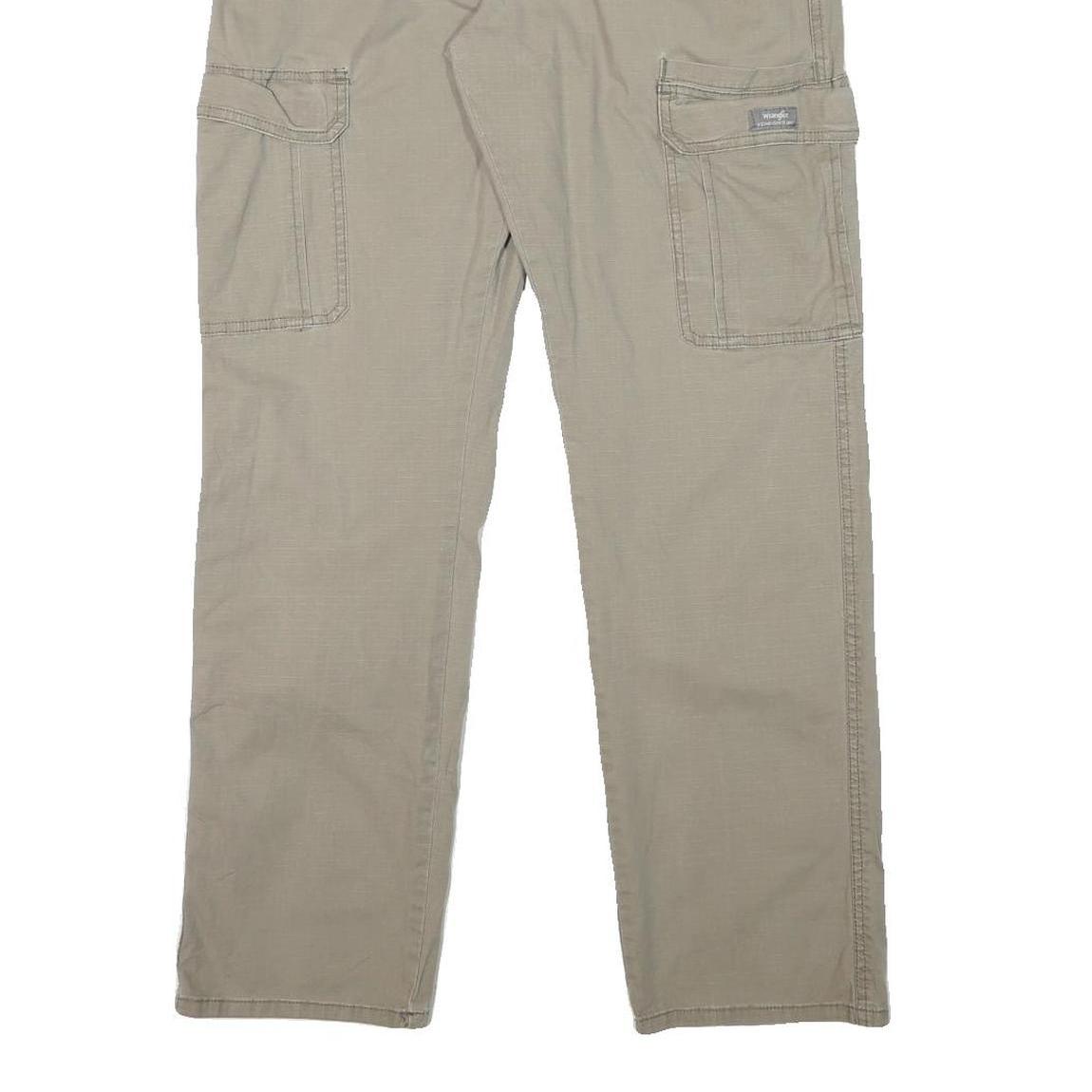 WRANGLER Mens Cotton Blend Beige Relaxed Cargo Trousers W32 L31 Zip Closure
