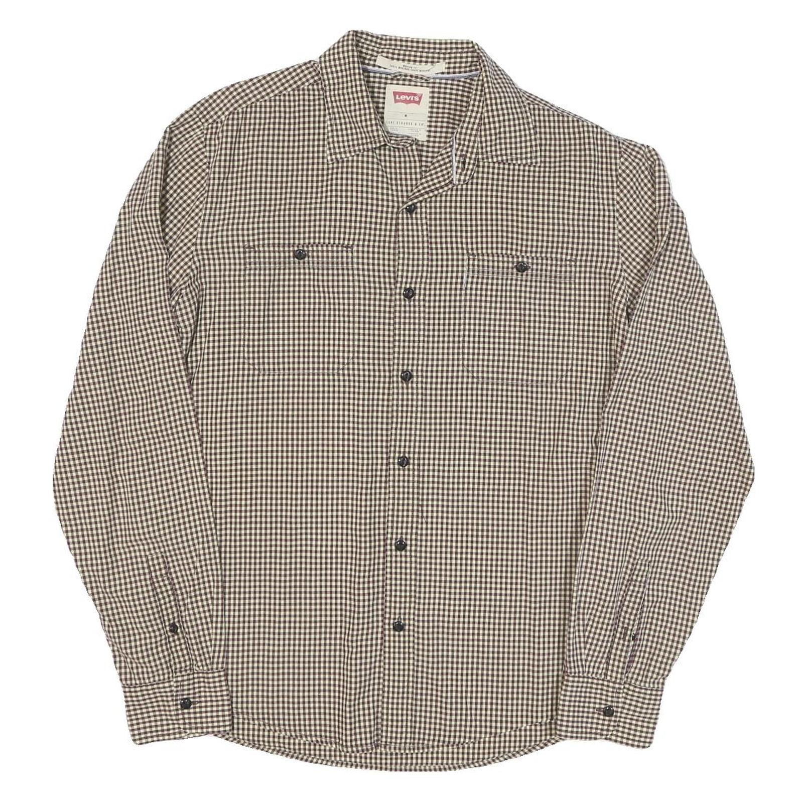 LEVI'S Mens Brown & Cream Checked Cotton Blend Shirt M Casual Long Sleeve Button