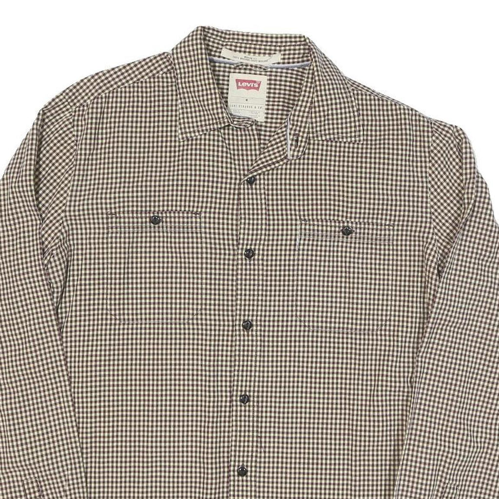 LEVI'S Mens Brown & Cream Checked Cotton Blend Shirt M Casual Long Sleeve Button