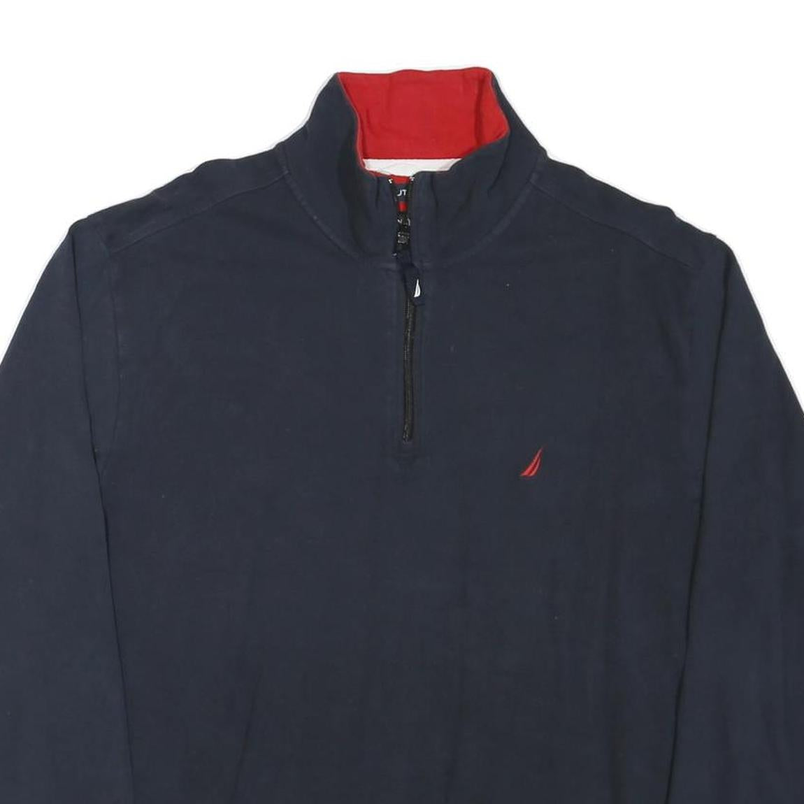 NAUTICA Mens Navy Cotton Blend Plain Pullover Quarter Zip Jumper L Casual