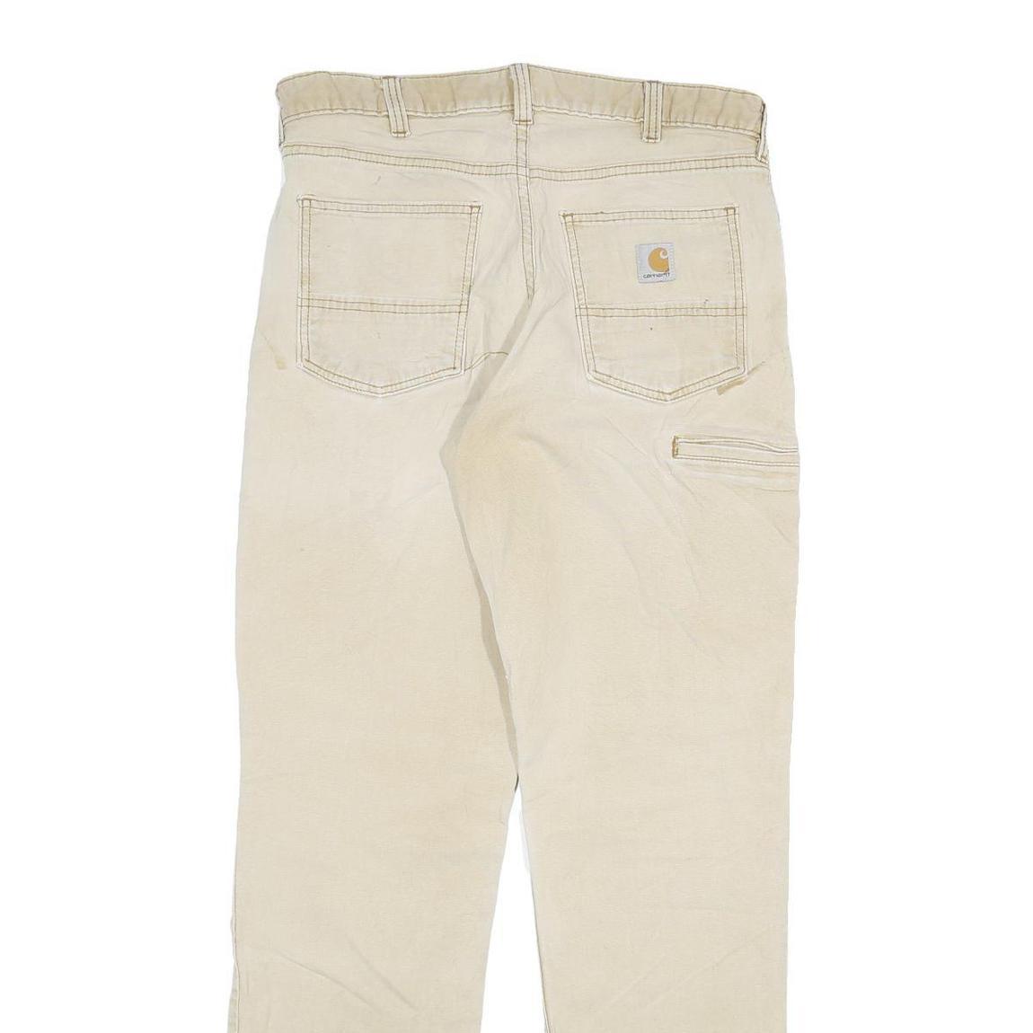 CARHARTT Mens Jeans Beige Regular Relaxed Denim W33 L34 Durable Workwear Zip