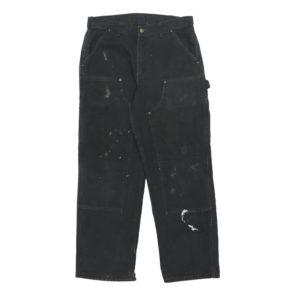 CARHARTT Mens Cotton Canvas Black Loose Fit Straight Workwear Trousers W32 L30