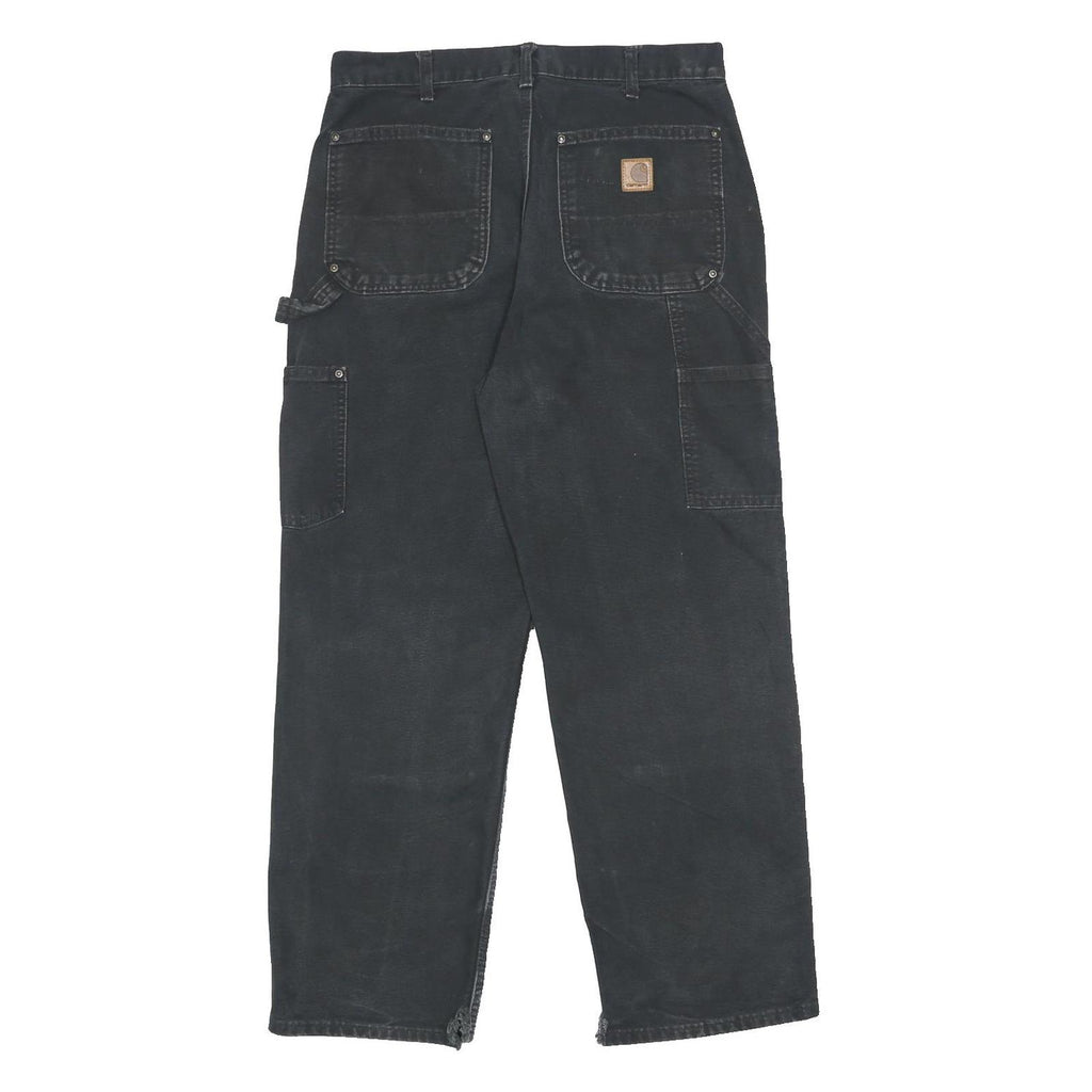 CARHARTT Mens Cotton Canvas Black Loose Fit Straight Workwear Trousers W32 L30