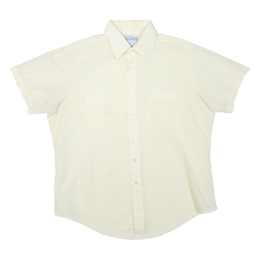 KOOL KNIT Mens Cream & Beige Shirt L Short Sleeve Button Front Casual