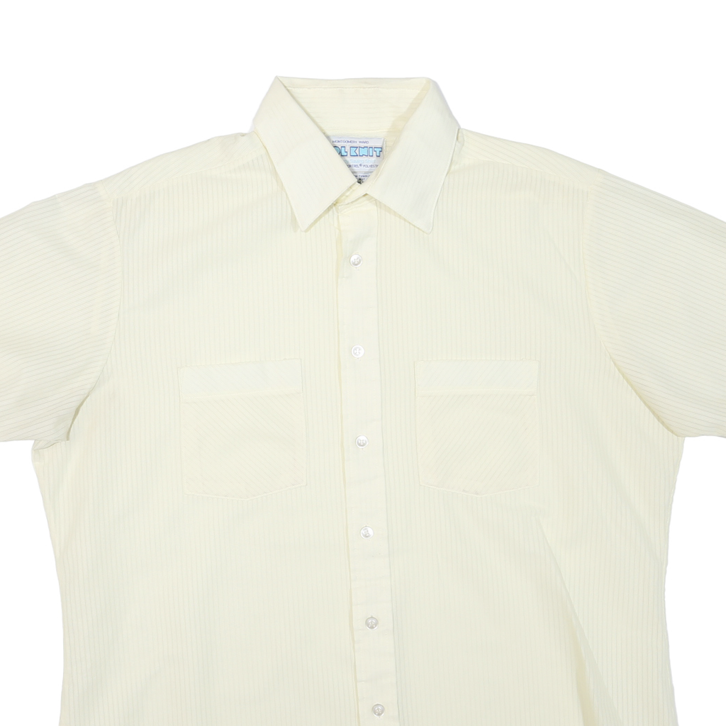 KOOL KNIT Mens Cream & Beige Shirt L Short Sleeve Button Front Casual